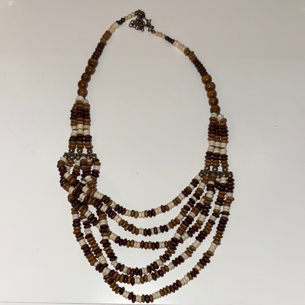 Bohemian Multi-Strand Brown and Cream Necklace